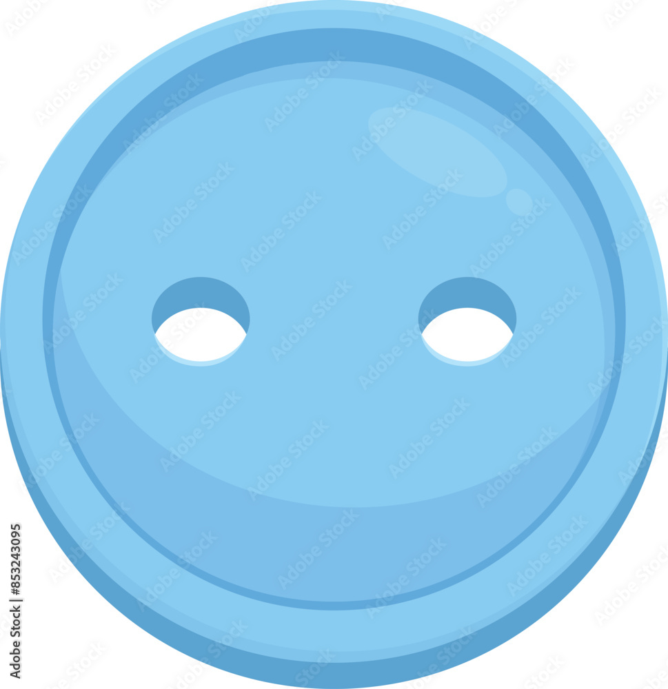 Fototapeta premium Simple blue plastic button with two holes, useful for sewing and tailoring projects