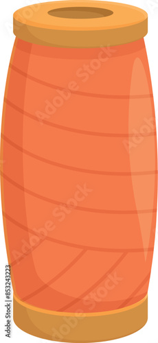 Orange thread spool standing on white background, supplies for sewing or needlework