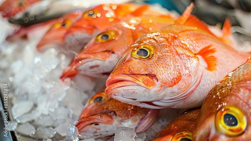 Fresh Red Snapper on Ice at a Market