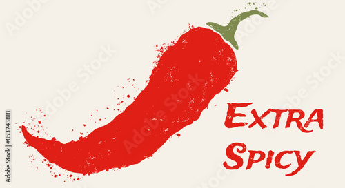 Vintage vector illustration of chilli pepper. Vector icon of red chili pepper in grunge style.