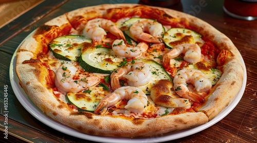 Appetizing Seafood Pizza with Zucchini