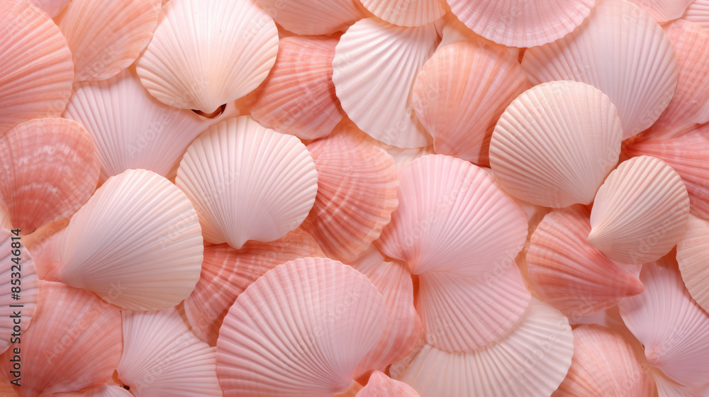 A pile of pink and white seashells in various shapes and sizes. A pile of pink and white seashells in various shapes and sizes.