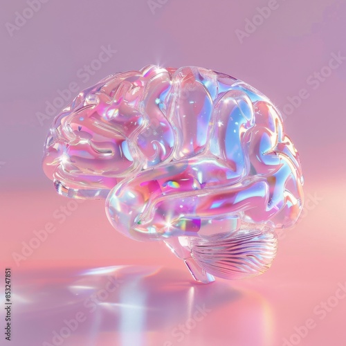 3D brain with a holographic texture, representing the vibrancy and diversity of neurodiverse minds. Cognitive differences as a valuable aspect of human diversity.