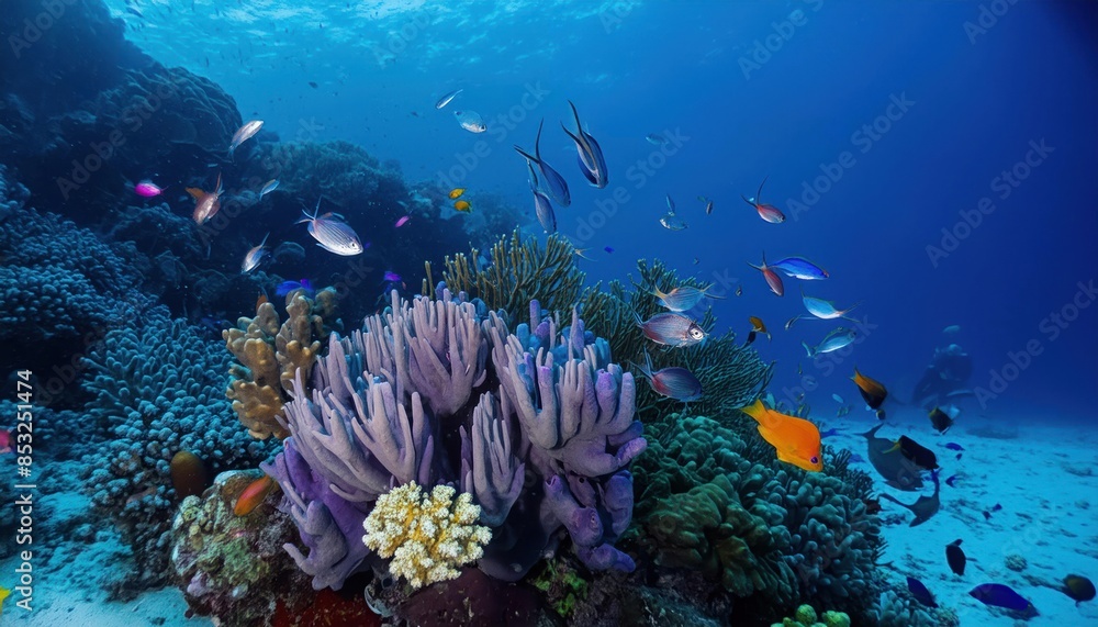 Naklejka premium A vibrant coral reef with a variety of colorful corals and small fish isolated