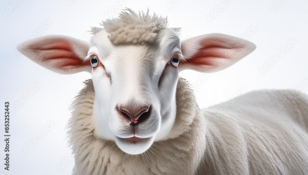 Fototapeta premium A white sheep on white background 