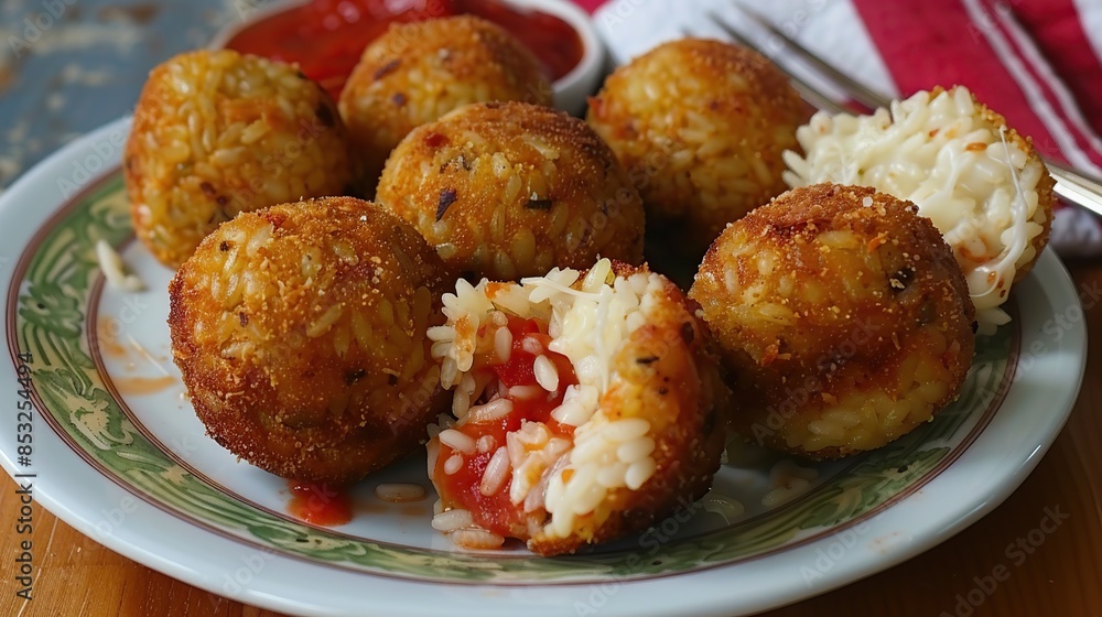 Crispy Fried Rice Balls with Tomato Sauce and Cheese Crispy Fried Rice Balls with Tomato Sauce and Cheese