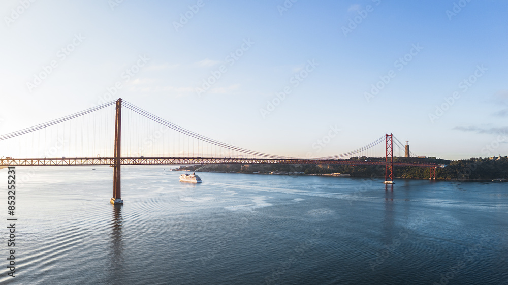 25th of April bridge in Lisbon aerial panorama 25th of April bridge in Lisbon aerial panorama