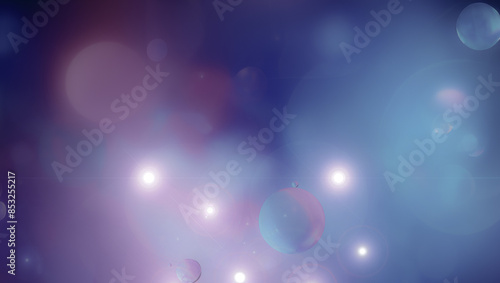 Abstract 3D background bubbles in soft purple tones. Distortion in water with oil drops with lens flare effect.