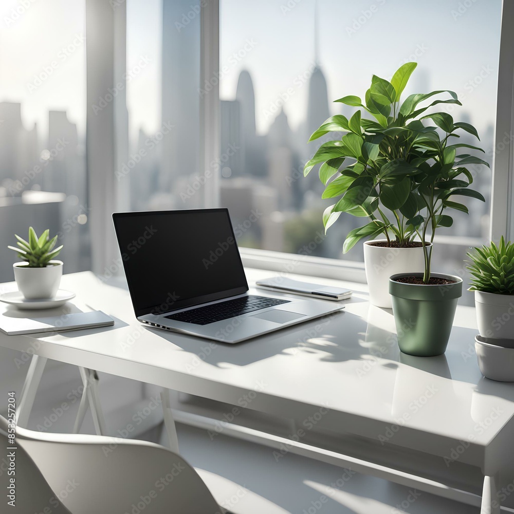 modern office interior with laptop modern office interior with laptop