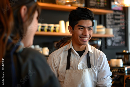 Promotional Shot: Young Barista Portrait, Professional Environment, Diverse Workforce, Corporate Photography, Team Collaboration, Engaged Employees, Authentic Work Settings.