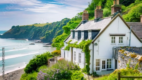 Wallpaper Mural White coastal cottage in the English countryside style by the seaside coast Torontodigital.ca