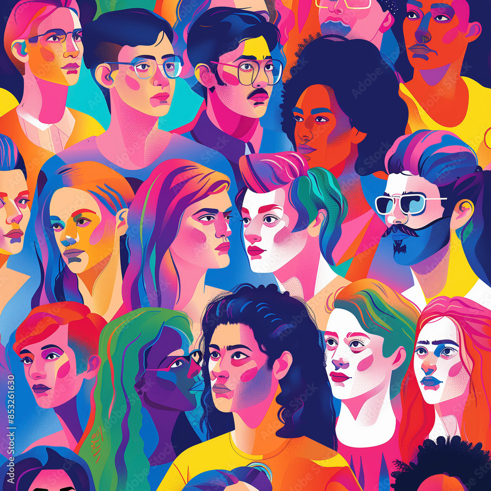 A Rainbow Revolution: Diverse Crowd Pushes for Change in a Powerful LGBTQ+ Rights Illustration, Generative AI A Rainbow Revolution: Diverse Crowd Pushes for Change in a Powerful LGBTQ+ Rights Illustration, Generative AI