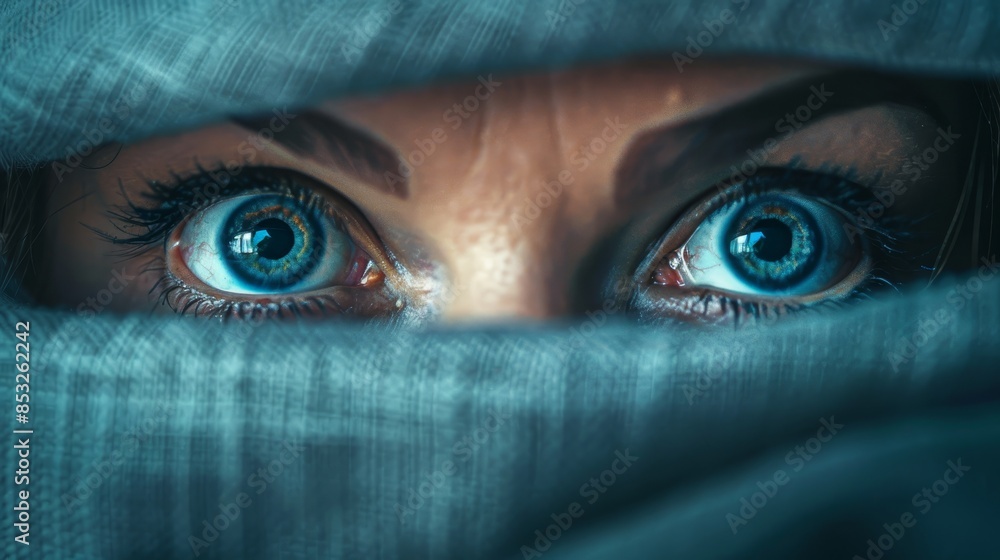 A woman with blue eyes is looking at the camera A woman with blue eyes is looking at the camera