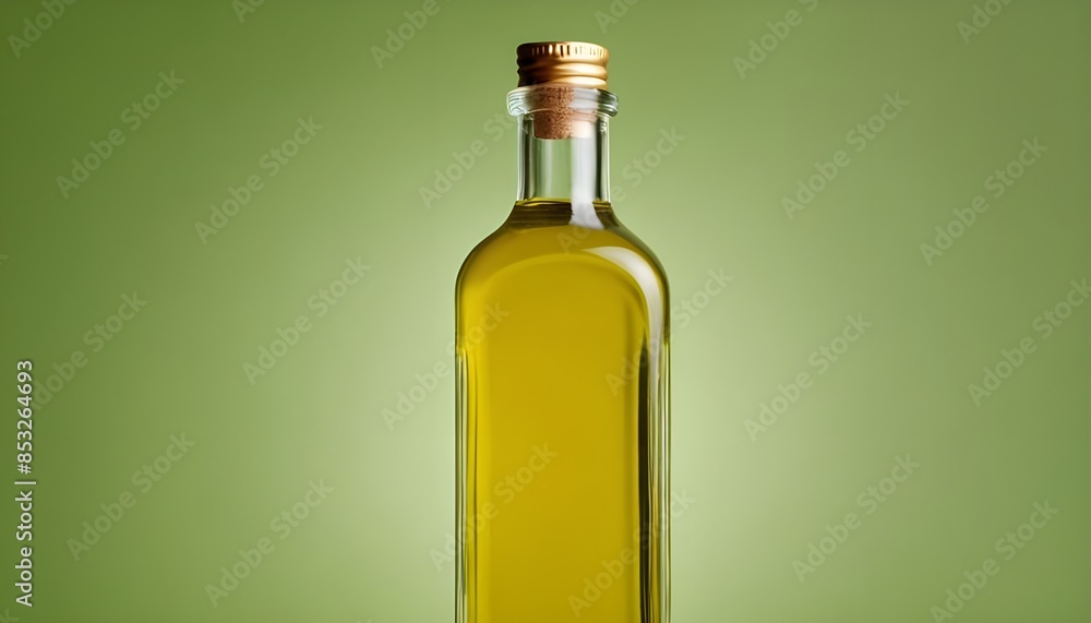 Olive oil bottle on a light green background Olive oil bottle on a light green background