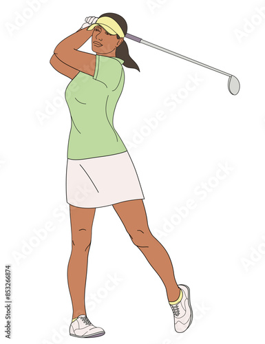 women golf player African American female character with club