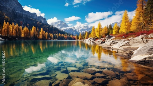 Autumn Landscape with Crystal Clear Lake