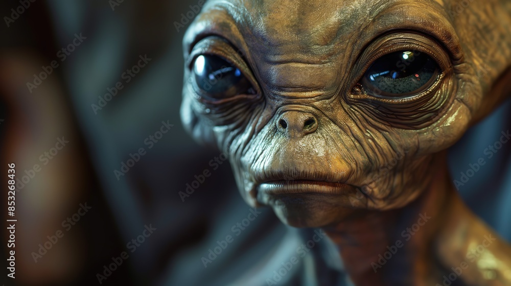 Close Up Portrait of a Grey Alien Figure Close Up Portrait of a Grey Alien Figure