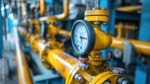 Close Up of Industrial Gas Pipeline Pressure Gauge