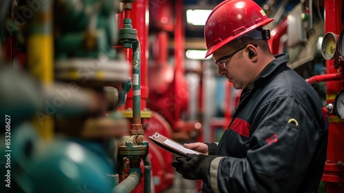 Wallpaper Mural Industrial Worker Inspecting Piping System in a Facility Torontodigital.ca