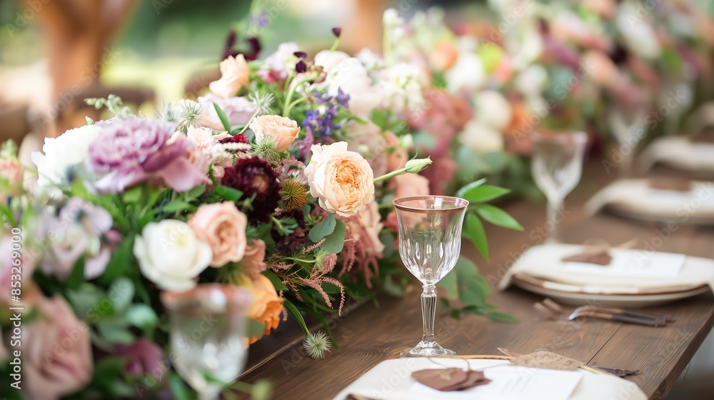 Rustic Wedding Table Decor With Peach and Purple Flowers Rustic Wedding Table Decor With Peach and Purple Flowers