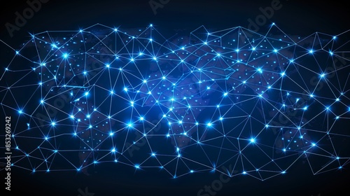Digital World Map with Glowing Connection Points and Interconnecting Lines 