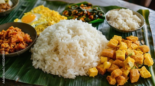 Indonesian Food Platter with Rice and Tofu photo