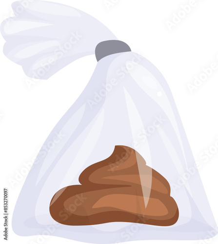 Transparent plastic bag tied at the top containing dog poop being held by a dog walker