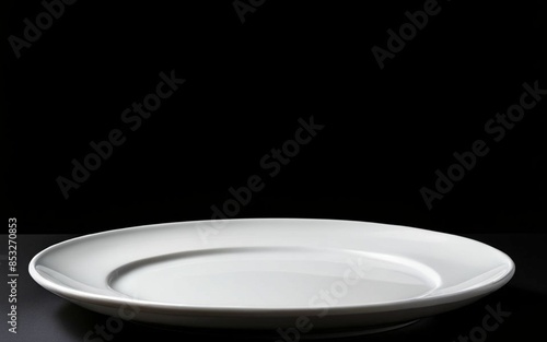 empty white plate seen from above on black background