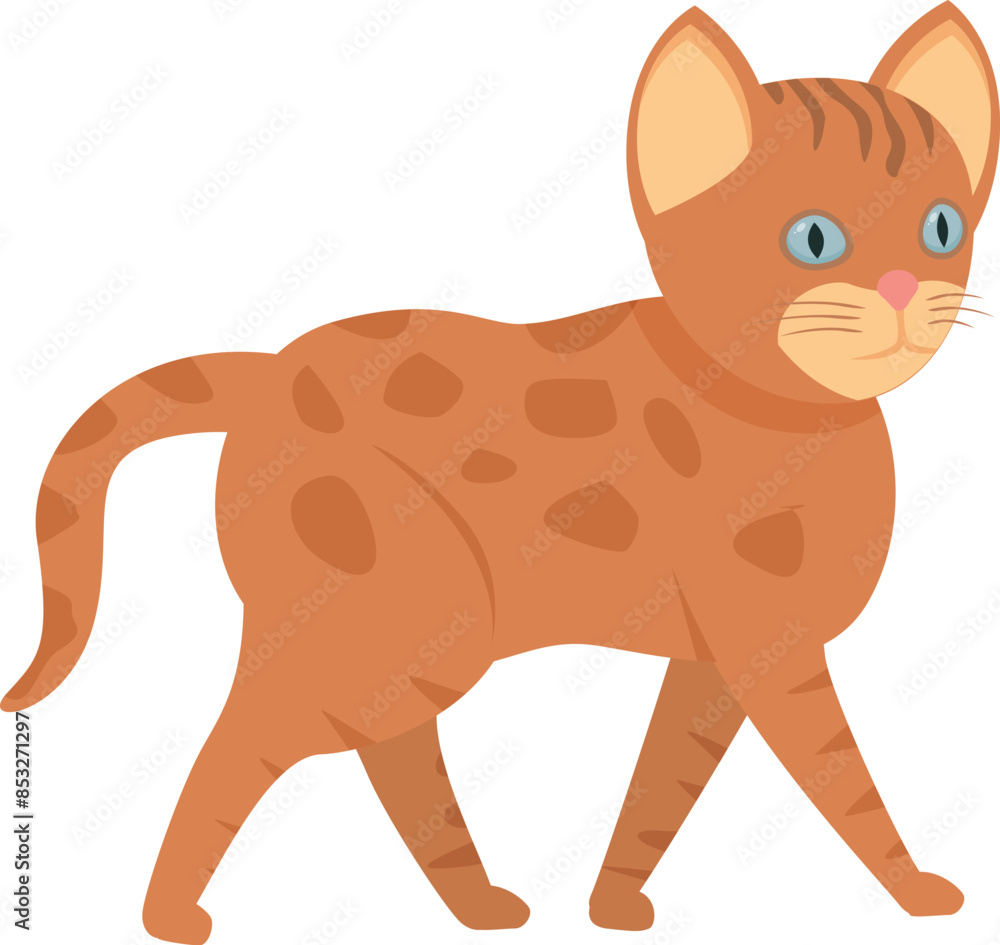 Obraz premium Adorable cartoon tabby cat walking with blue eyes and brown stripes
