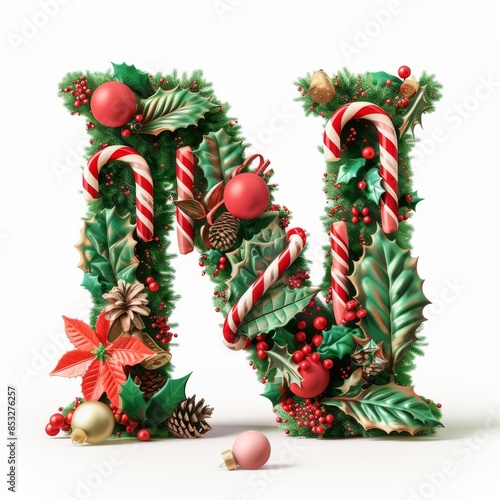Merry Christmas letter N. Christmas Alphabet Letter.