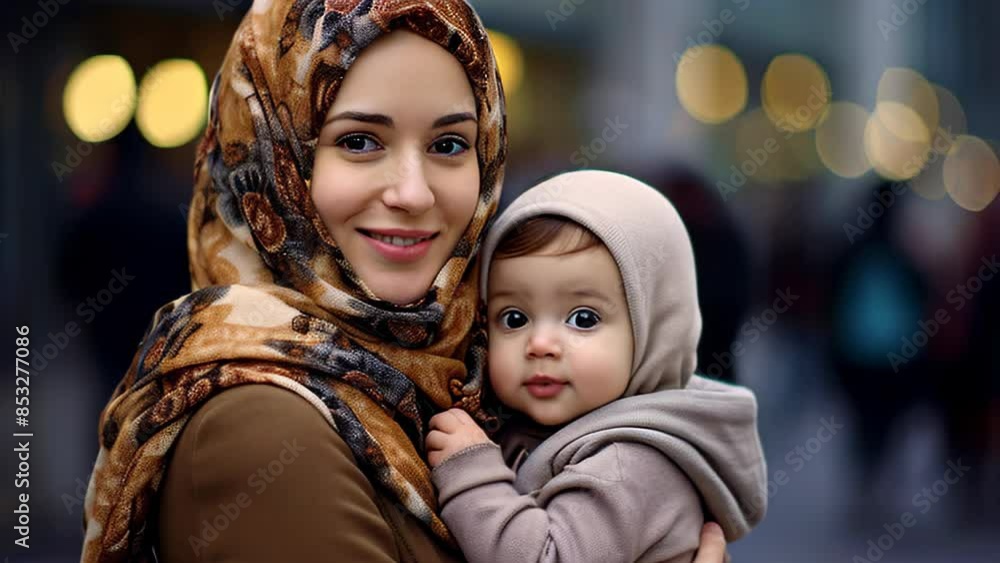 A woman is holding a baby in her arms. The baby is wearing a hoodie. The woman is smiling and looking at the camera. The scene is warm and friendly, with a sense of love A woman is holding a baby in her arms. The baby is wearing a hoodie. The woman is smiling and looking at the camera. The scene is warm and friendly, with a sense of love