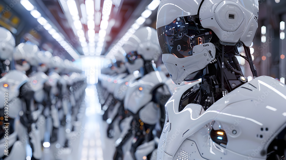 Fototapeta premium A futuristic scene with robots and advanced technology.