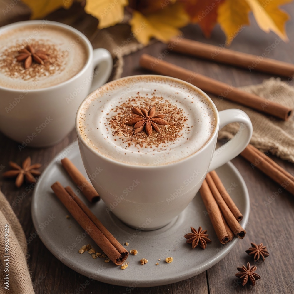 Cozy Autumn Delight Brown Sugar Oat Milk Latte with Cinnamon on Warm Day Cozy Autumn Delight Brown Sugar Oat Milk Latte with Cinnamon on Warm Day