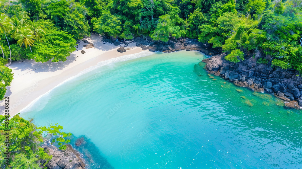 Tropical Paradise Beach. Crystal Clear Water and Lush Greenery. Vacation Tropical Paradise Beach. Crystal Clear Water and Lush Greenery. Vacation
