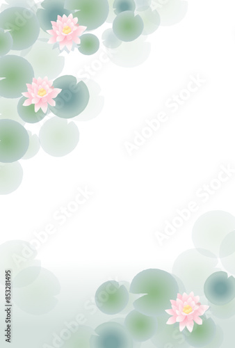 池に浮かぶ睡蓮のイラスト（寒中見舞い / 喪中）
