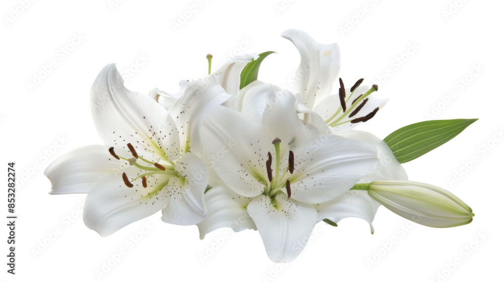 Fototapeta premium White lily head on white background 