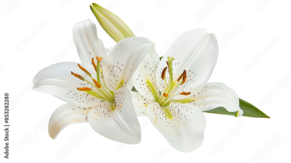 Obraz premium White lily head on white background 