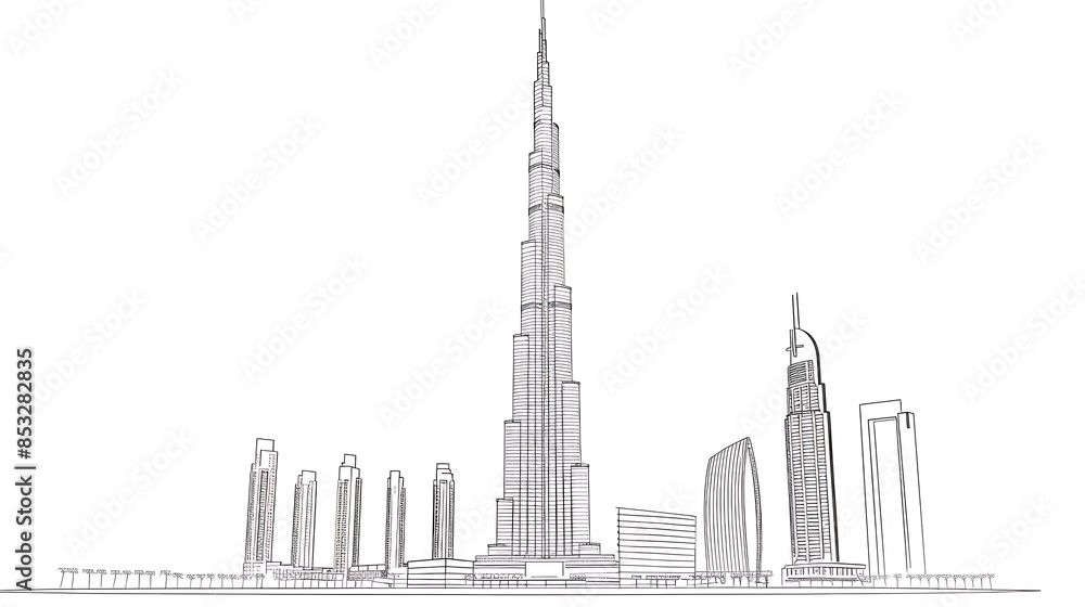 Naklejka premium illustration, vector, architecture, landmark, travel, outline, famous, building, drawing, line, tourism, tower, design, monument, paris, art, isolated, construction, city, landscape, panorama, poster,