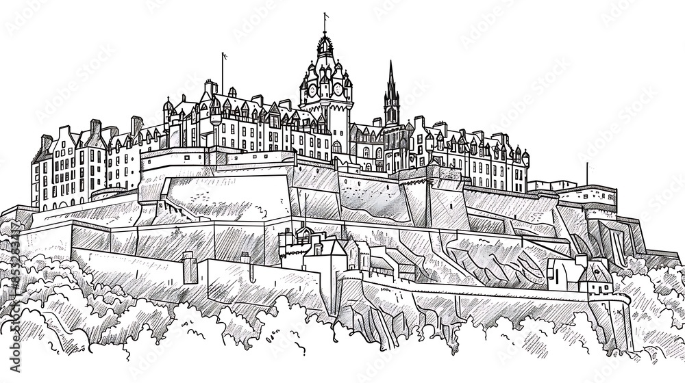 Fototapeta premium illustration, vector, architecture, landmark, travel, outline, famous, building, drawing, line, tourism, tower, design, monument, paris, art, isolated, construction, city, landscape, panorama, poster,