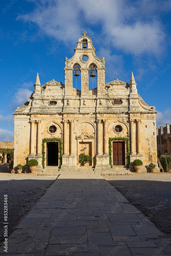 Europe, Greece, Crete, Rethymno. Venetian Baroque, 16th C. Eastern Orthodox Monastery. The Holy Monastery of Arkadi. Europe, Greece, Crete, Rethymno. Venetian Baroque, 16th C. Eastern Orthodox Monastery. The Holy Monastery of Arkadi.