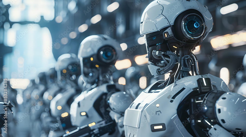 A sci-fi scene with robots and advanced technology.
A sci-fi scene with robots and advanced technology.