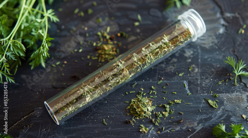 test tube with dried catnip spice