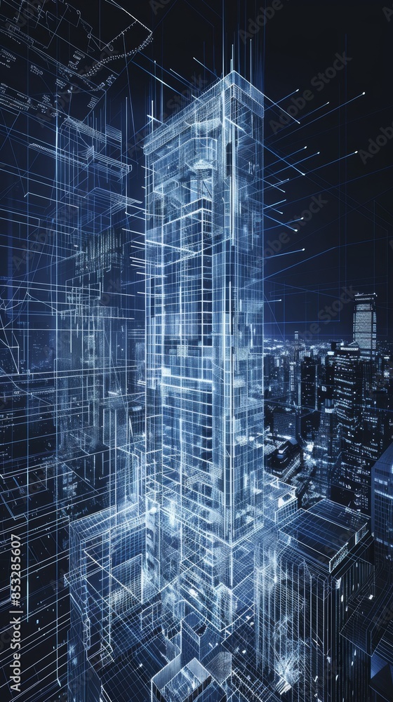 Obraz premium architectural blueprint, modern skyscraper