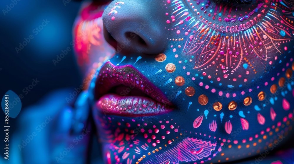 Fototapeta premium A woman's face is painted with a colorful design