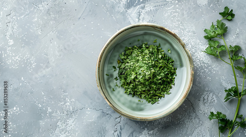 saucer with dried chervil spice