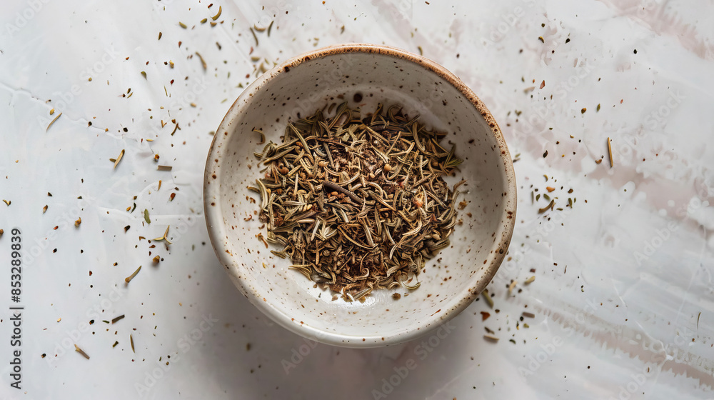 small saucer with dried cicely spice small saucer with dried cicely spice