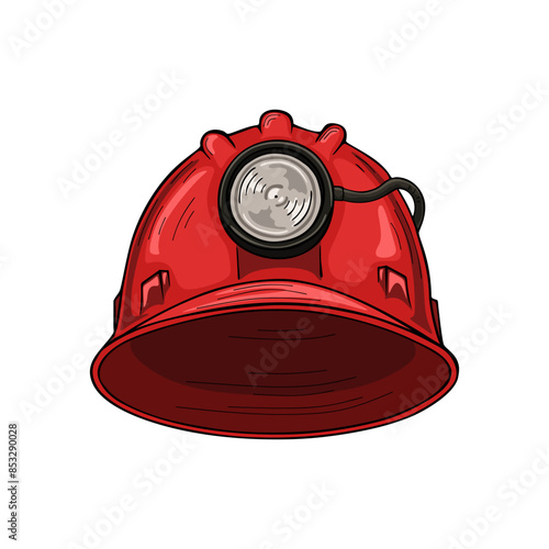 Miner helmet with flashlight on white background
