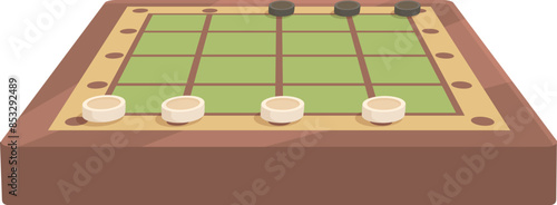 Wooden checkers board game with black and white pieces is sitting on a green table, ready for a fun game night