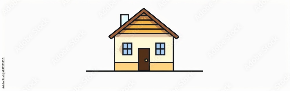 Simple cartoon house with a brown roof and yellow walls on a plain white background. Minimalist art perfect for educational purposes, graphic design, and kids' projects. AI Simple cartoon house with a brown roof and yellow walls on a plain white background. Minimalist art perfect for educational purposes, graphic design, and kids' projects. AI