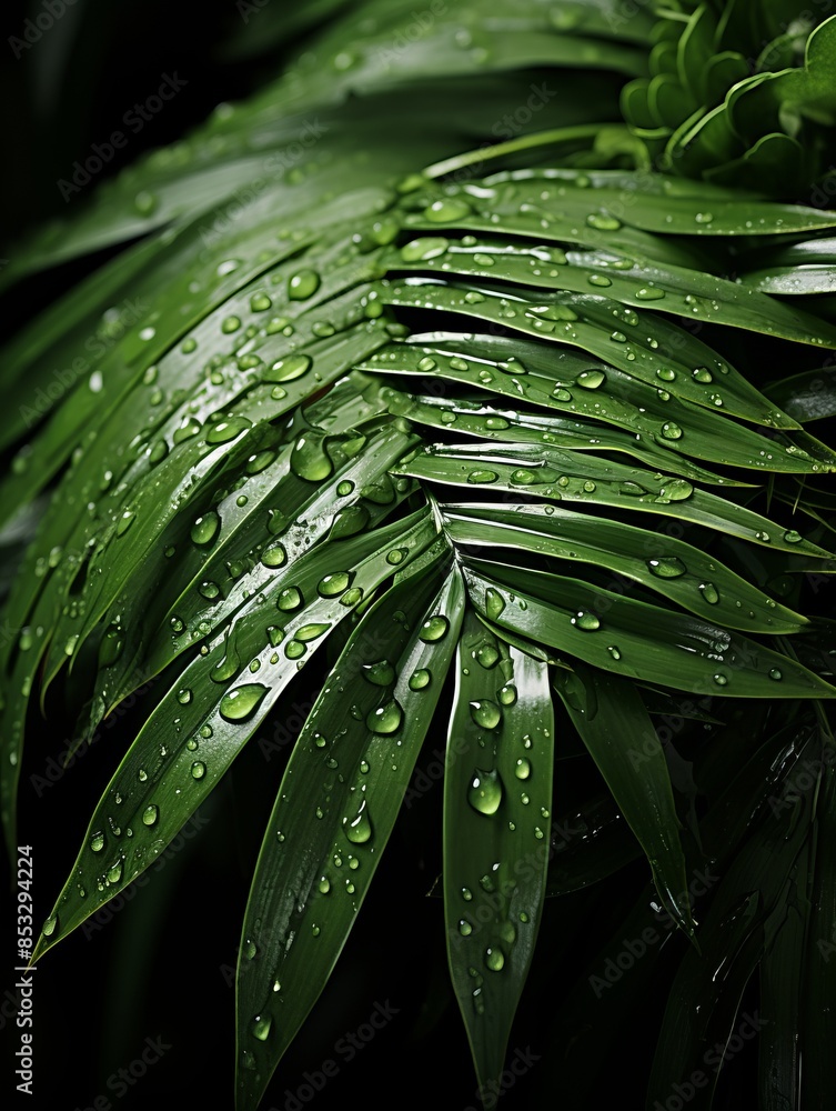 water droplets on the leaves of a palm tree water droplets on the leaves of a palm tree
